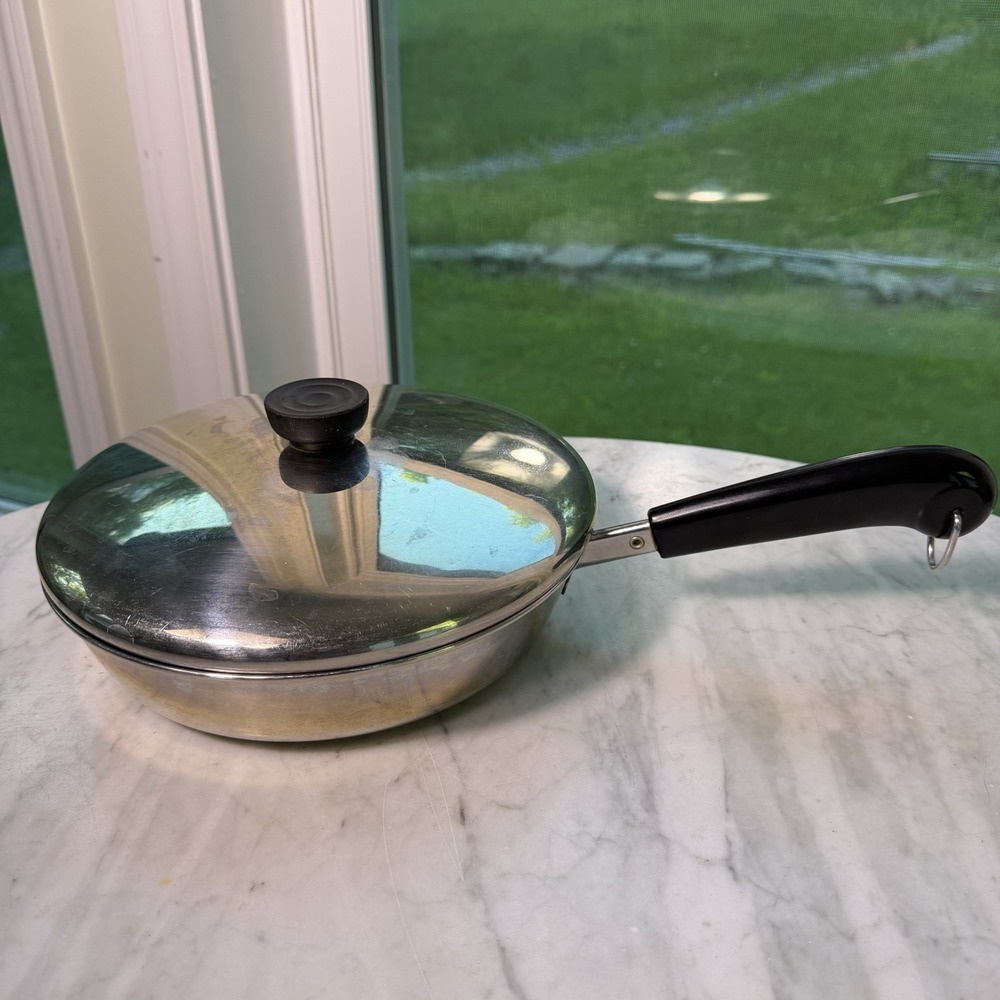 Vintage REVERE WARE 1801 Copper Clad 9" Skillet Frying Pan w Lid CLINTON ILL 94c